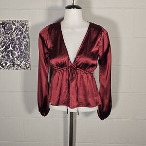 Elegant Burgundy Satin Blouse